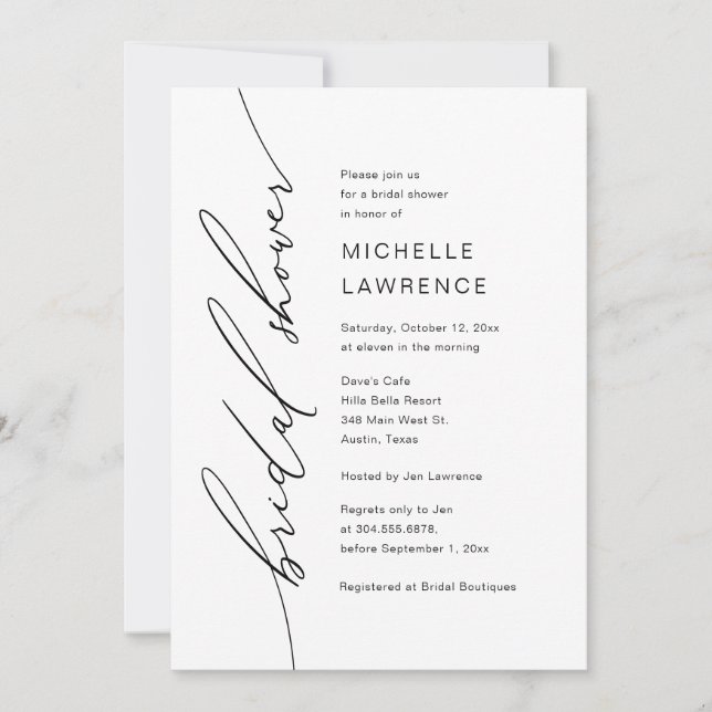 Bridal Shower Party Celebration, Modern Romantic Invitation (Front)
