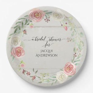 Bridal Shower Party Decor   Blush Floral Rustic Paper Plate