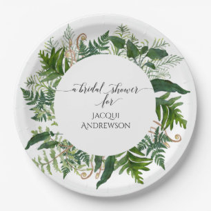 Bridal Shower Party Ferns   Emerald Forest Foliage Paper Plate