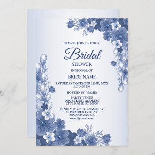 Bridal Shower Party Floral Blue Grey Rustic Invitation