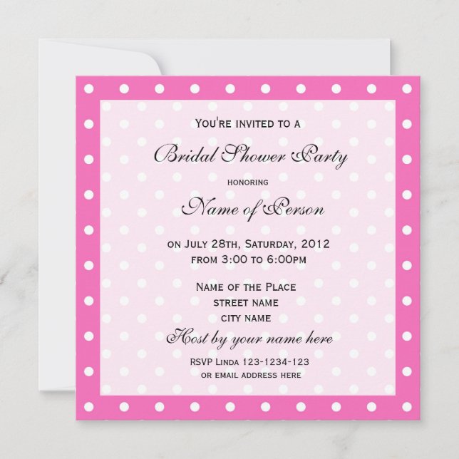 bridal shower party  invitation, pink polka dots invitation (Front)