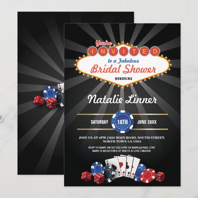 Bridal Shower Party Las Vegas Casino Dice Invite (Front/Back)