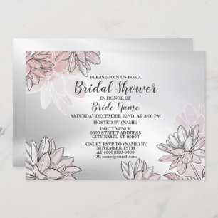 Bridal Shower Party Pink Flowers Watercolor Silver Invitation