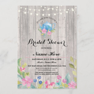 Bridal Shower Party Rustic Teapot Floral Invite