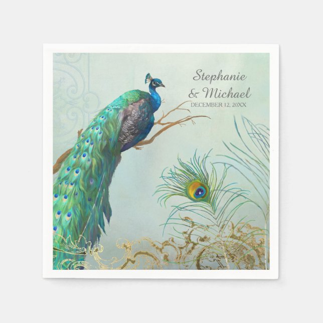 Bridal Shower Party Vintage Peacock Tree Branch Napkin (Front)