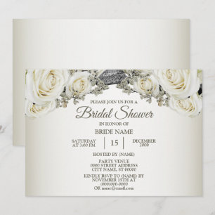 Bridal Shower Party White Floral Green Beige Invitation