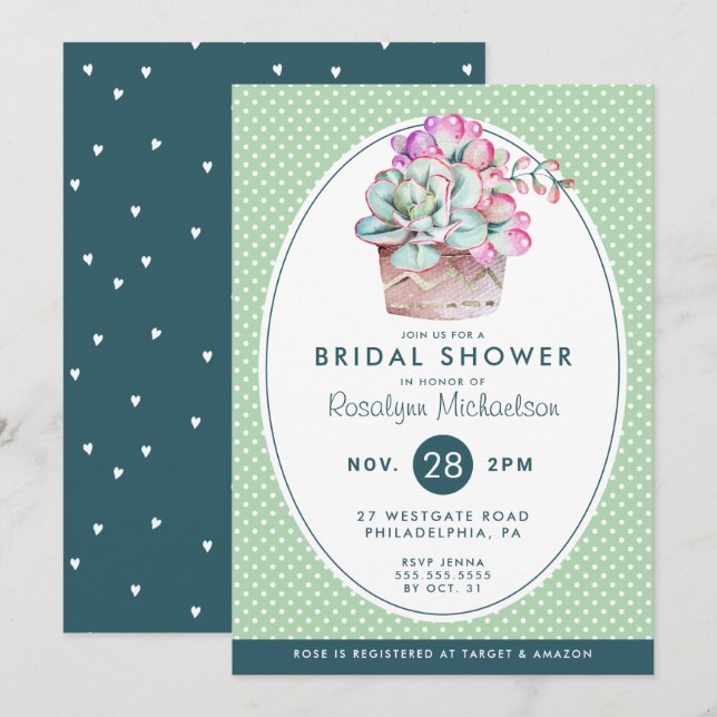 BRIDAL SHOWER | Pastel Watercolor Cactus Invitation (Front/Back)