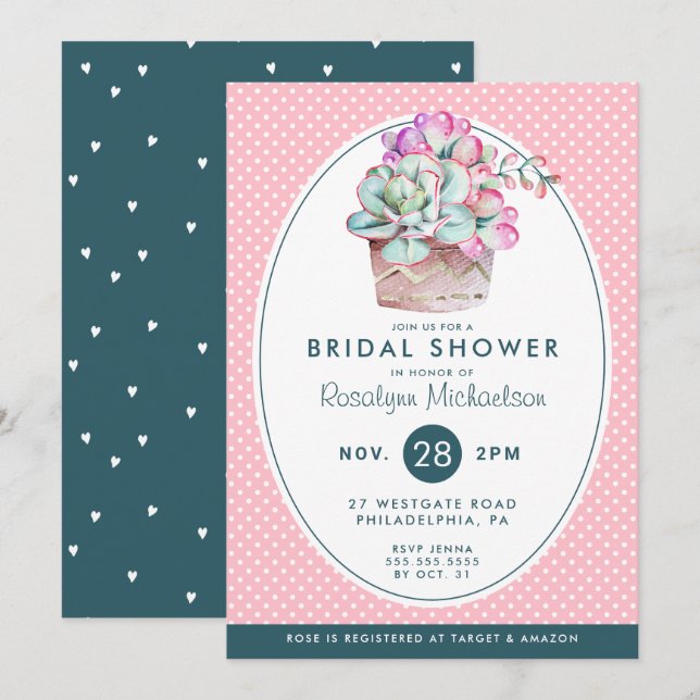 BRIDAL SHOWER | Pastel Watercolor Cactus Invitation (Front/Back)