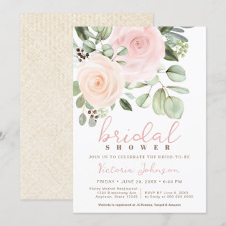 Bridal Shower Peach & Pink Pastel Rose Invitation
