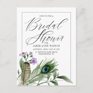 Bridal Shower Peacock Feather & Flowers Postcard