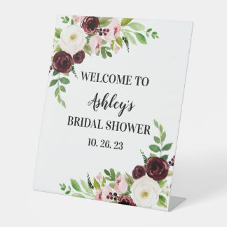 Bridal Shower Pedestal Sign Maroon Burgundy Flower
