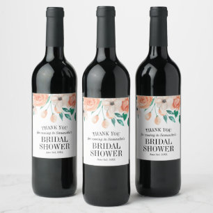 Bridal Shower Personalized Peach Floral Wine Label