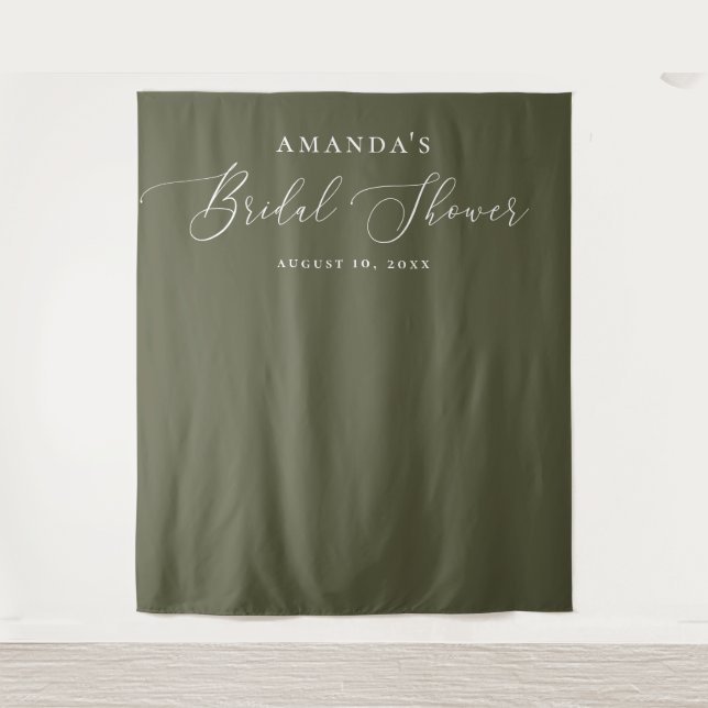 Bridal Shower Photo Backdrop | Deep Sage Olive Tapestry (Front)