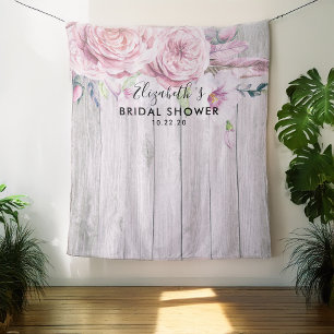 Bridal Shower Photo Backdrop Flowers Rustic Wood Tapestry