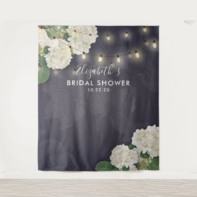 Bridal Shower Photo Backdrop Flowers String Lights Tapestry (Front)