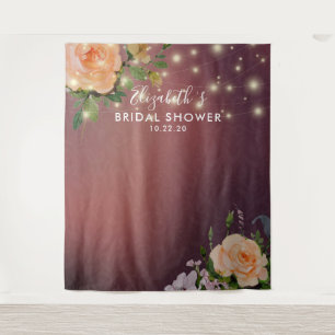 Bridal Shower Photo Backdrop Flowers String Lights Tapestry