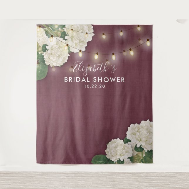 Bridal Shower Photo Backdrop Flowers String Lights Tapestry (Front)
