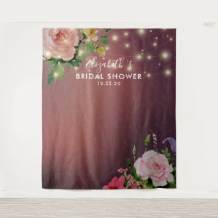 Bridal Shower Photo Backdrop Flowers String Lights Tapestry