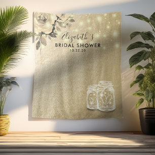 Bridal Shower Photo Backdrop Gold Floral Mason Jar Tapestry