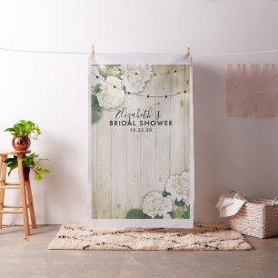 Bridal Shower Photo Backdrop Hydrangea Lights wood