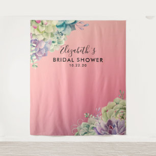 Bridal Shower Photo Backdrop Watercolor Succulents Tapestry