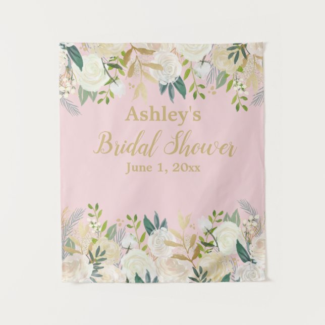Bridal Shower Photo Booth Backdrop Blush Pink Prop Tapestry (Front)