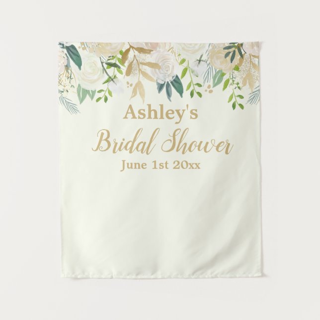 Bridal Shower Photo Booth Backdrop Prop Ivory Gold Tapestry (Front)