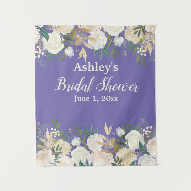 Bridal Shower Photo Booth Backdrop Purple Greenery Tapestry (Front)