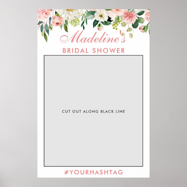 Bridal Shower Photo Booth Prop | Pink Floral P Poster (Front)