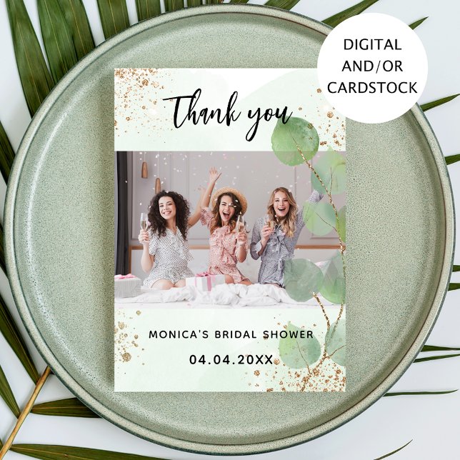 Bridal shower photo eucalyptus thank you card (Creator Uploaded)