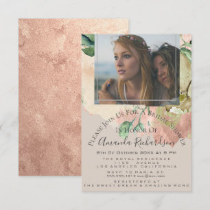 Bridal Shower Photo Floral Birthday Ivory Peach Invitation