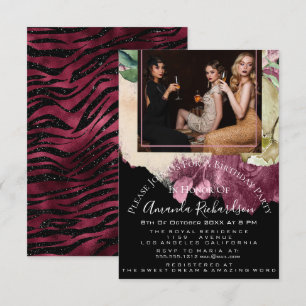 Bridal Shower Photo  Floral Birthday Marsala Black Invitation