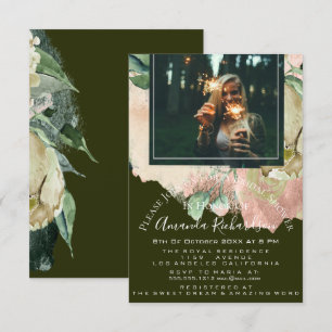 Bridal Shower Photo Floral Graduation Cali Green Invitation