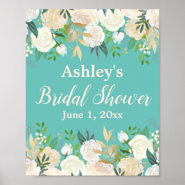 Bridal Shower Photo Prop Turquoise Gold Poster (Front)