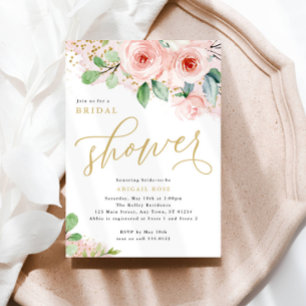 Bridal Shower, Pink and Gold Watercolor Flowers Invitation