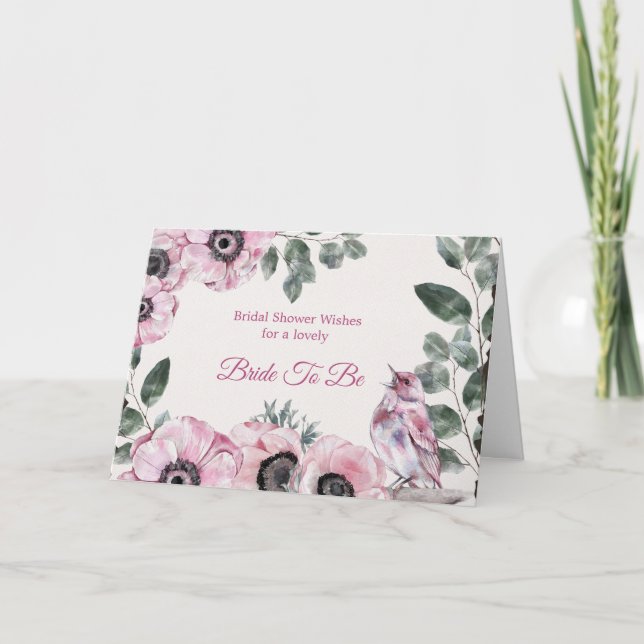 Bridal Shower Pink Bird Floral Card (Front)