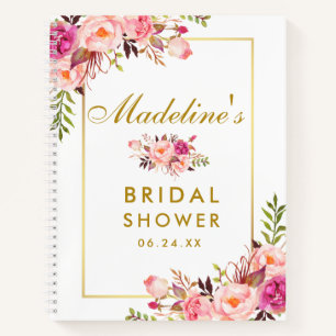 Bridal Shower Pink Blush Floral Gold Gift List Notebook