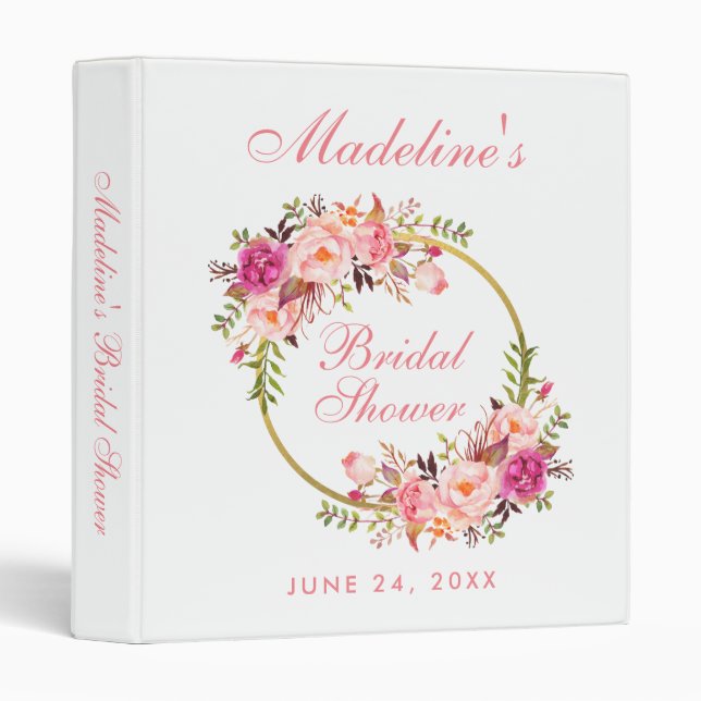 Bridal Shower Pink Blush Floral Wreath Binder (Front/Spine)