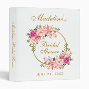 Bridal Shower Pink Blush Floral Wreath Gold Binder