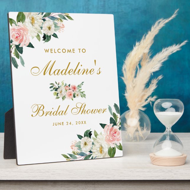 Bridal Shower Pink Blush Gold Floral Welcome Plaque (Side)