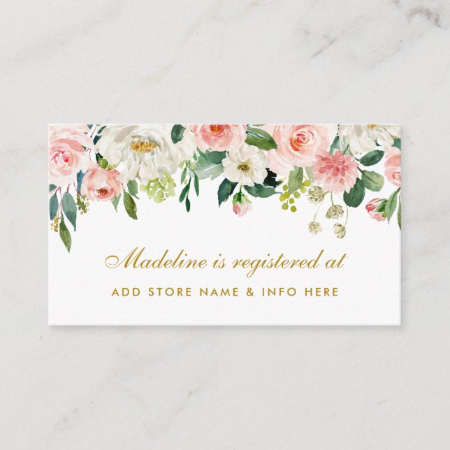 Bridal Shower Pink Blush Gold Registry Insert Card (Front)