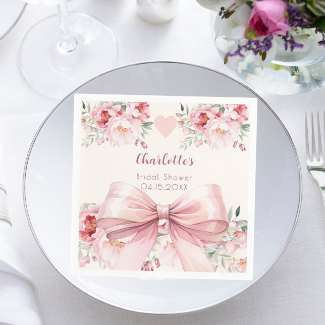 Bridal Shower pink bow cream bottle Napkin (Creator Uploaded)