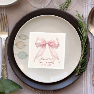 Bridal Shower pink bow cream florals pearls Napkin