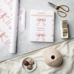 Bridal Shower pink bow pearls Wrapping Paper