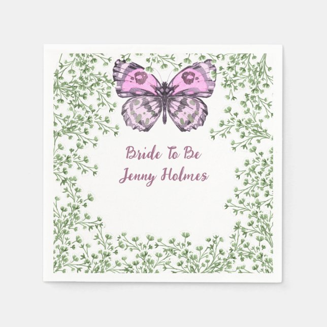 Bridal Shower Pink Butterfly Greenery   Napkin (Front)
