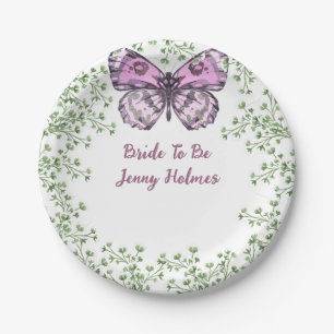 Bridal Shower Pink Butterfly Greenery Paper Plate