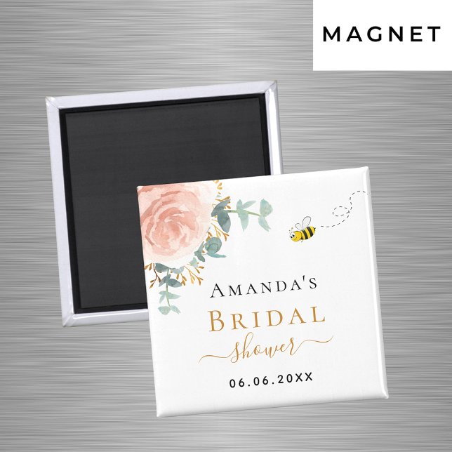 Bridal Shower pink floral eucalyptus greenery bee Magnet (Creator Uploaded)