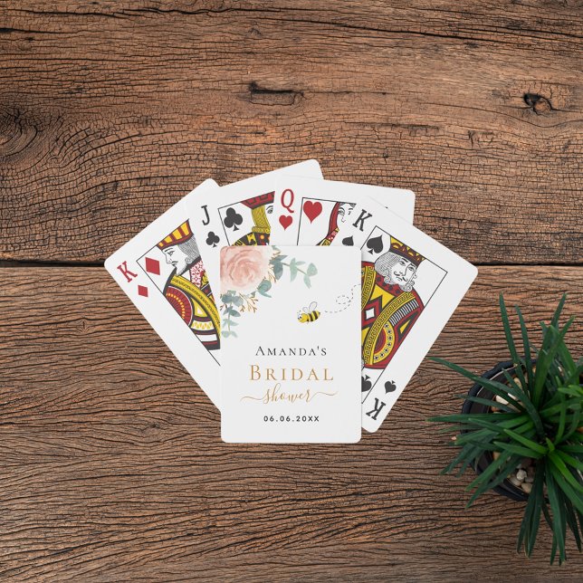 Bridal Shower pink floral eucalyptus greenery bee Playing Cards (Creator Uploaded)