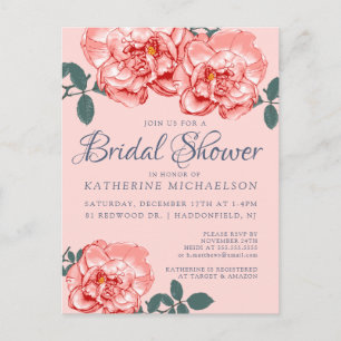 BRIDAL SHOWER Pink Floral Garden Postcard