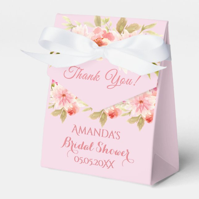 Bridal shower pink floral thank you favor box (Front Side)